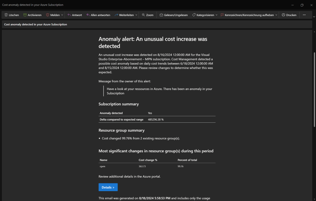 Budget Alert Example